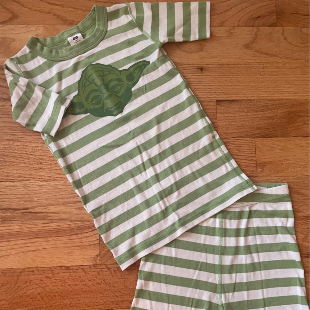 Hanna Andersson Green and White Striped Kids Pajama Set